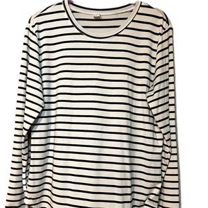 Striped, long sleeved tee with elbow patches